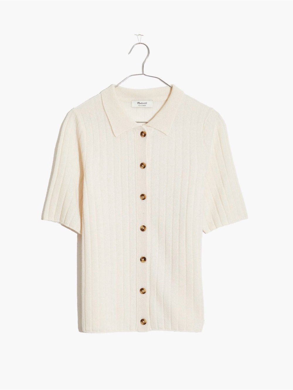 Madewell 100% Cashmere Polo Cardigan Sweater in Antique Cream Size Small